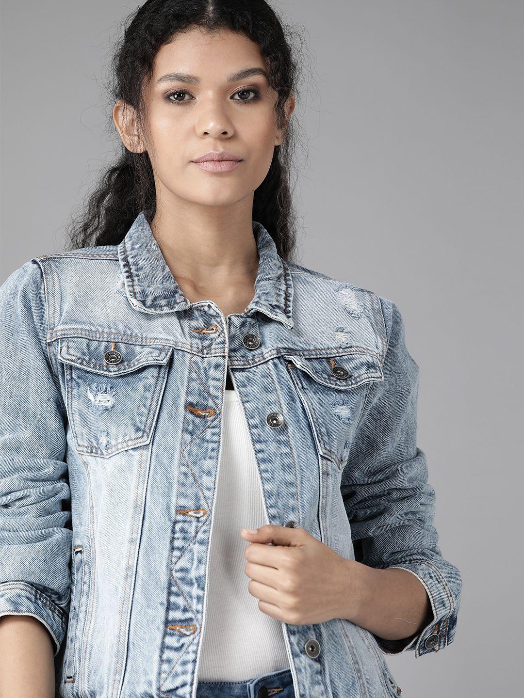 roadster women blue washed denim jacket