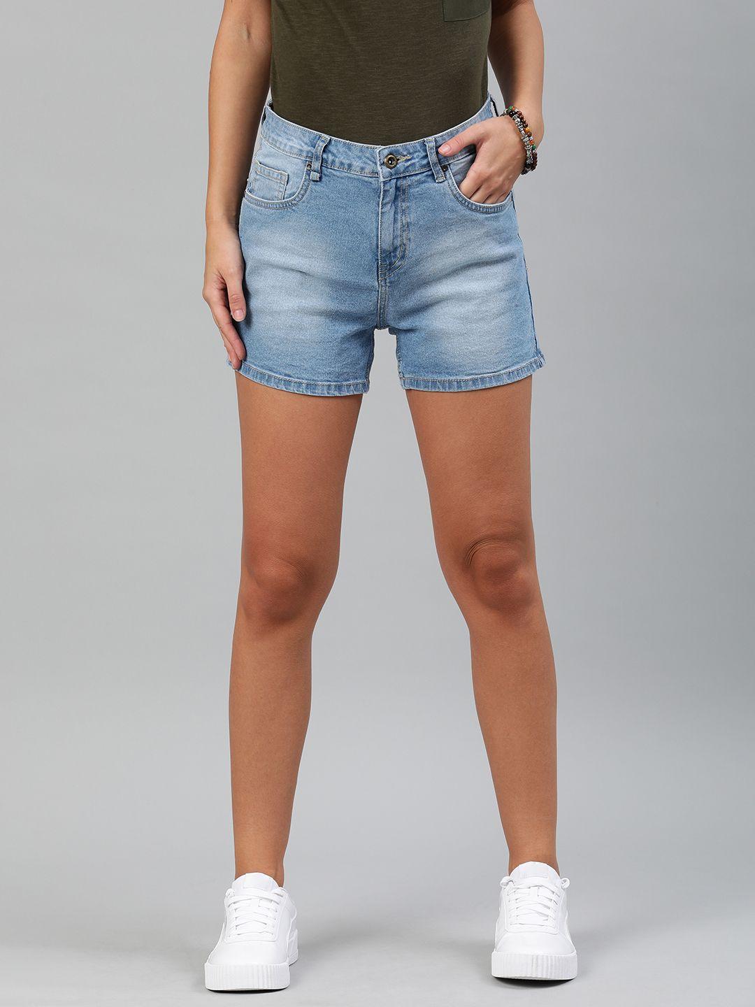 roadster women blue washed regular fit denim shorts