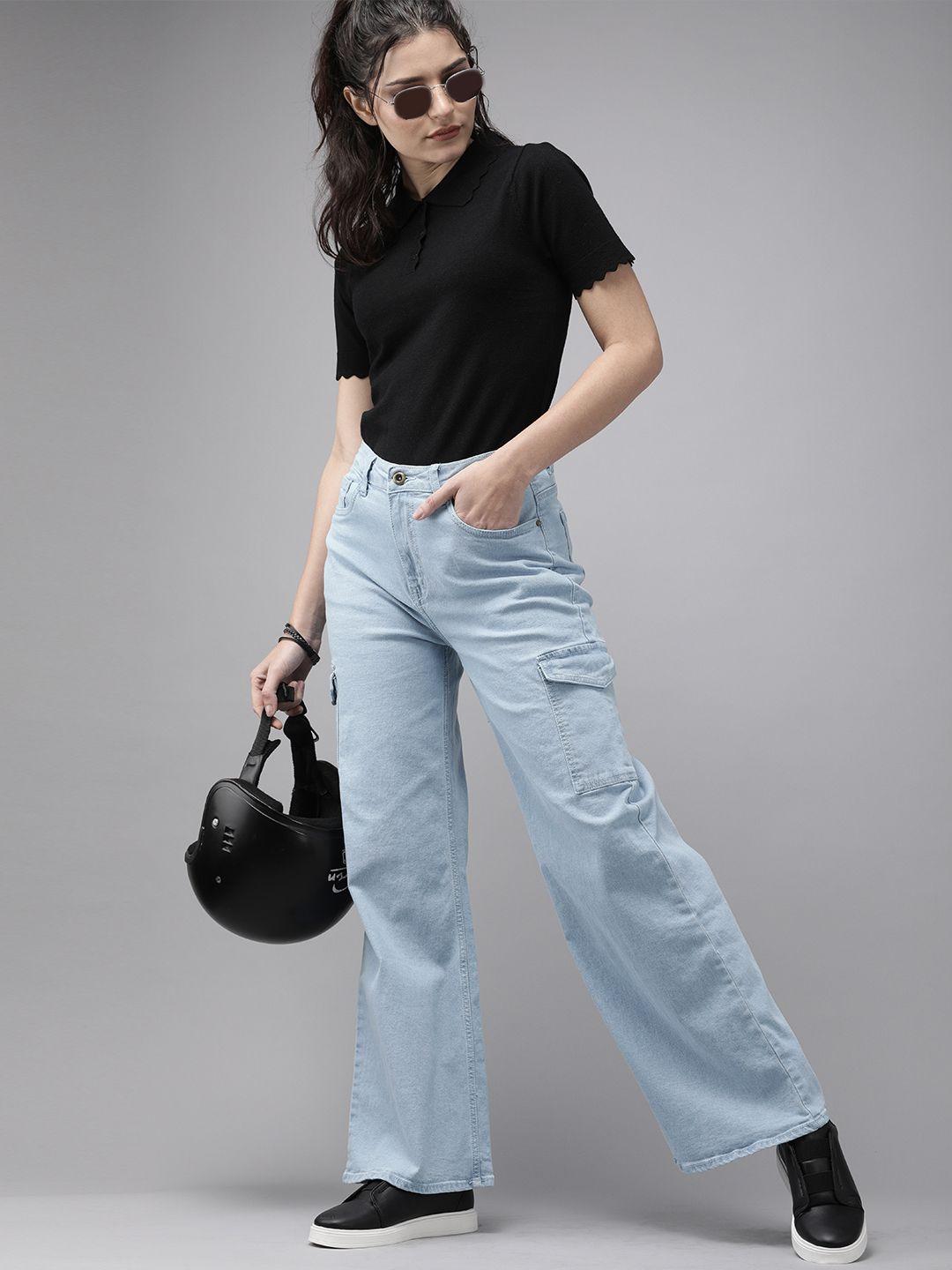 roadster women blue wide leg low-rise stretchable jeans