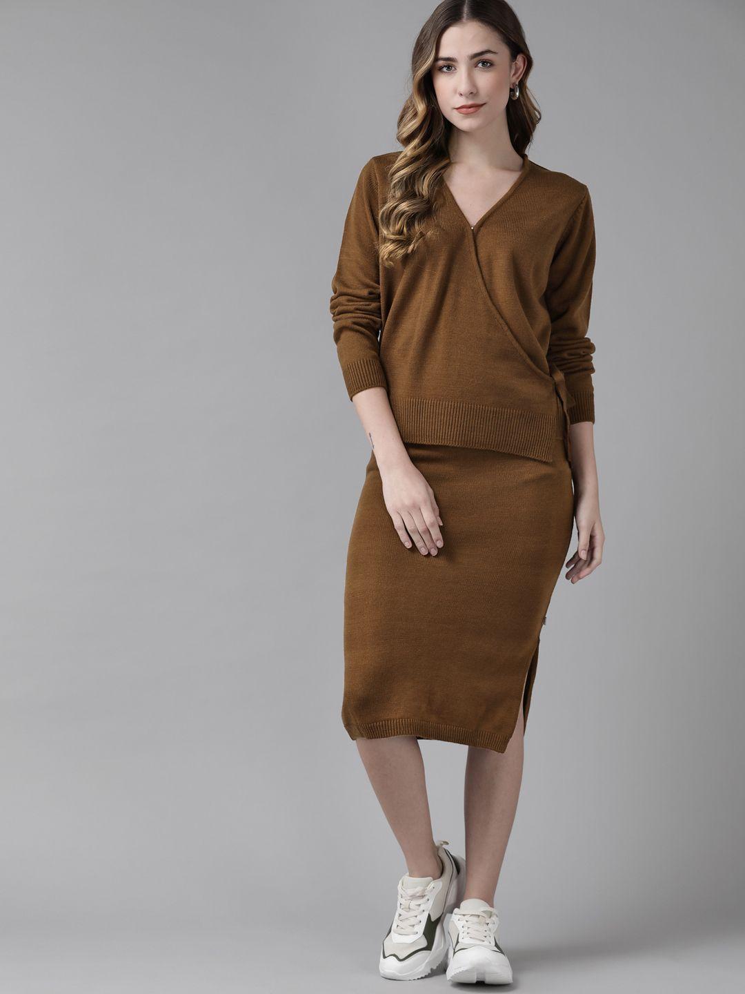 roadster women brown solid co-ords set