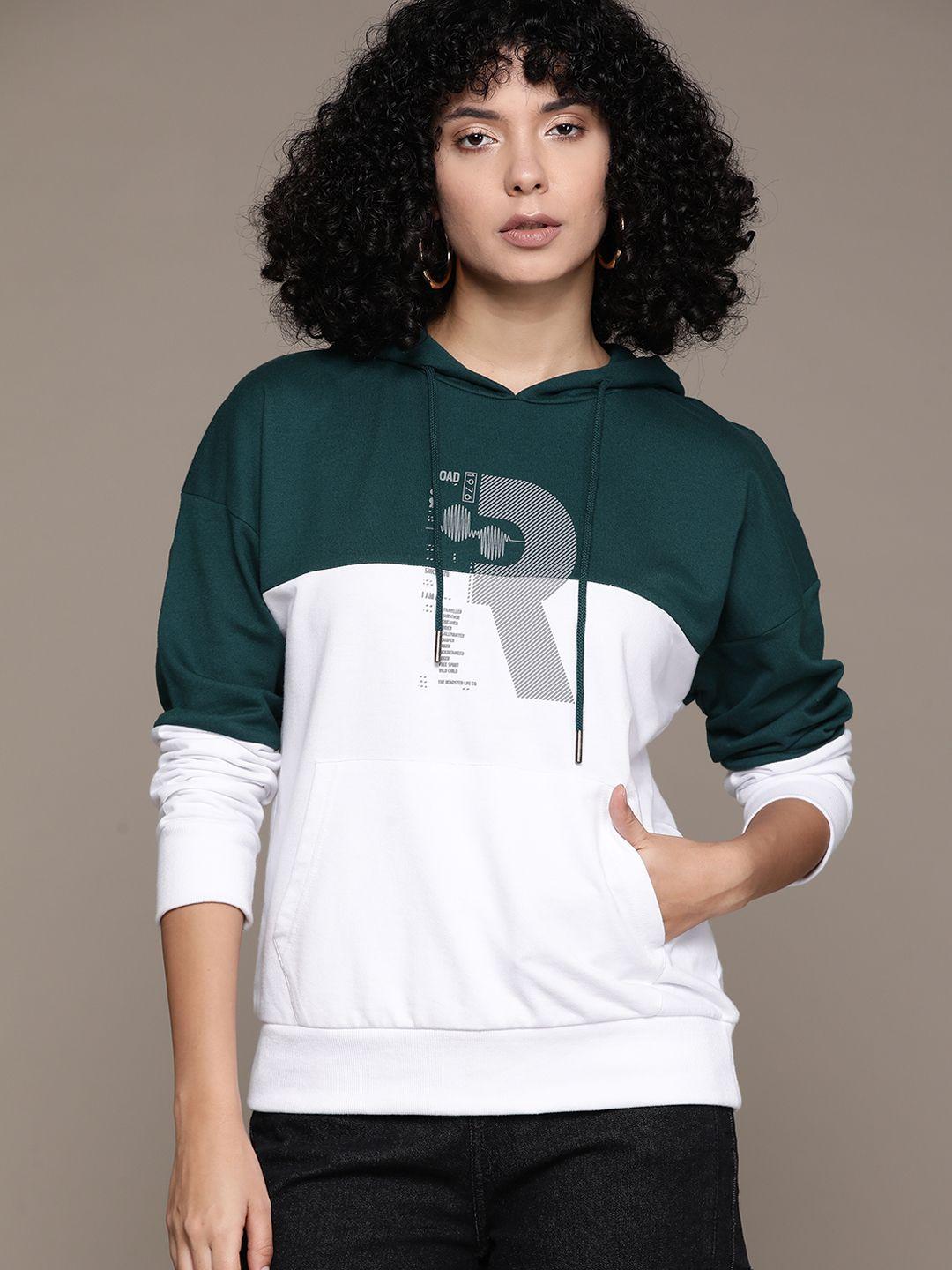 roadster women colourblocked hooded sweatshirt