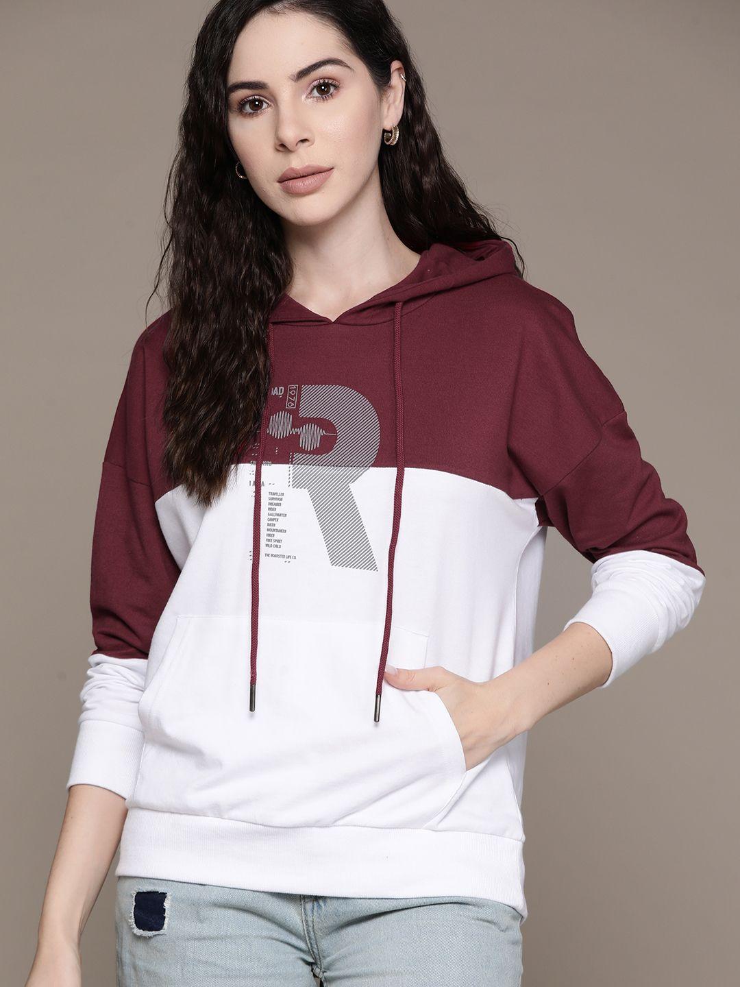 roadster women colourblocked hooded sweatshirt