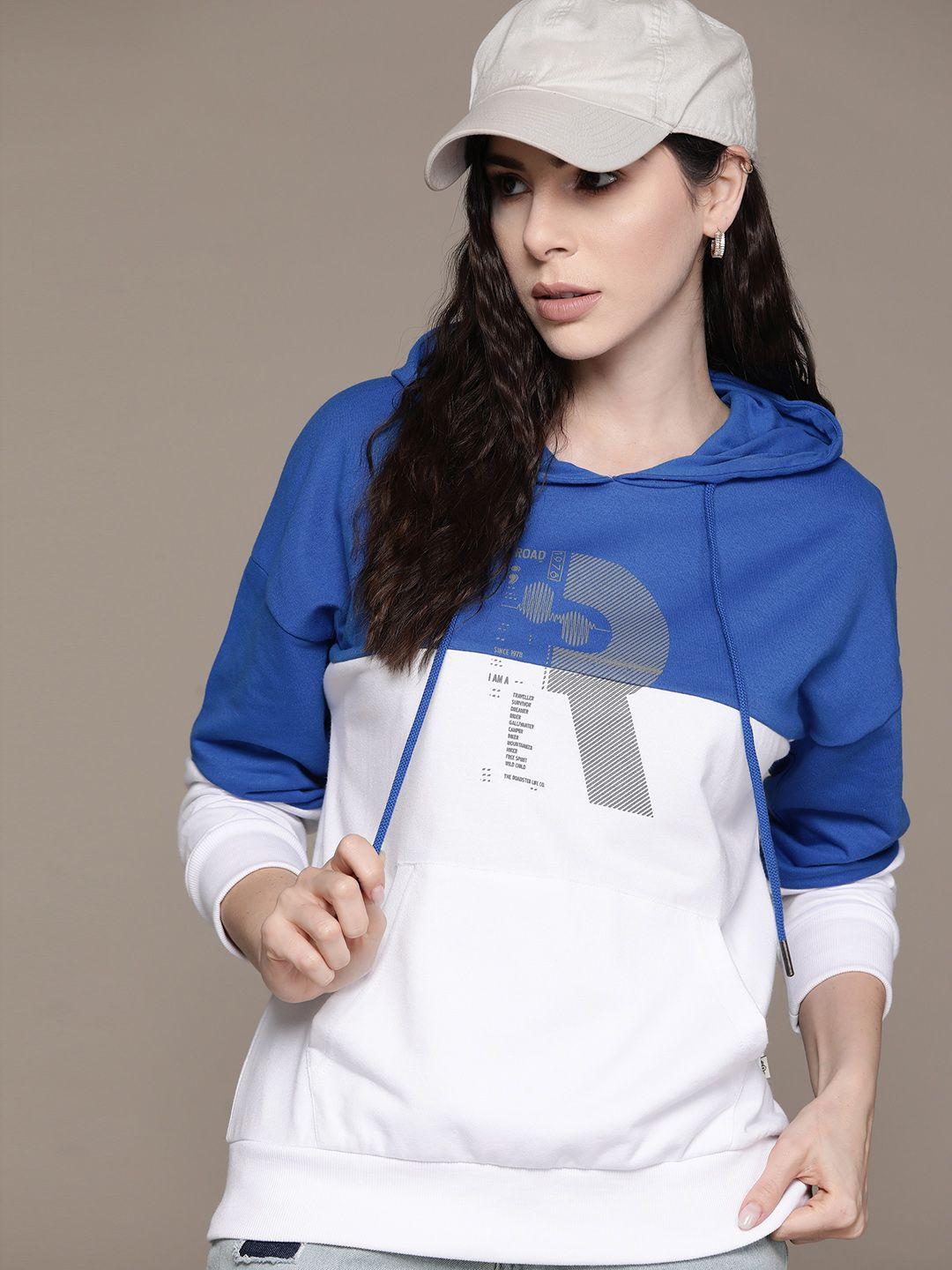 roadster women colourblocked hooded sweatshirt