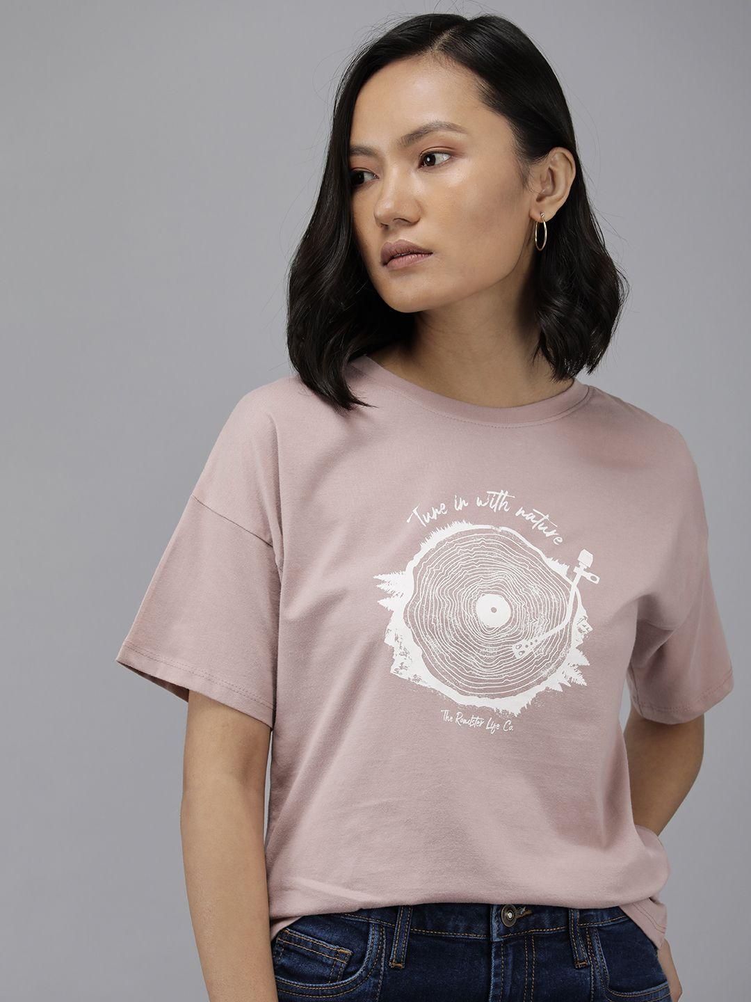 roadster women dusty pink pure cotton t-shirt