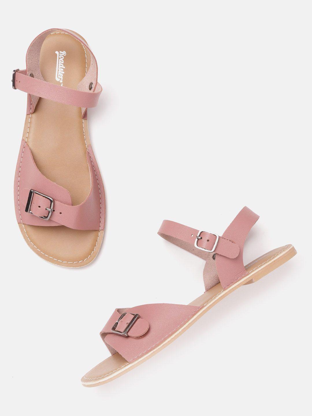 roadster women dusty pink solid open toe flats with buckles