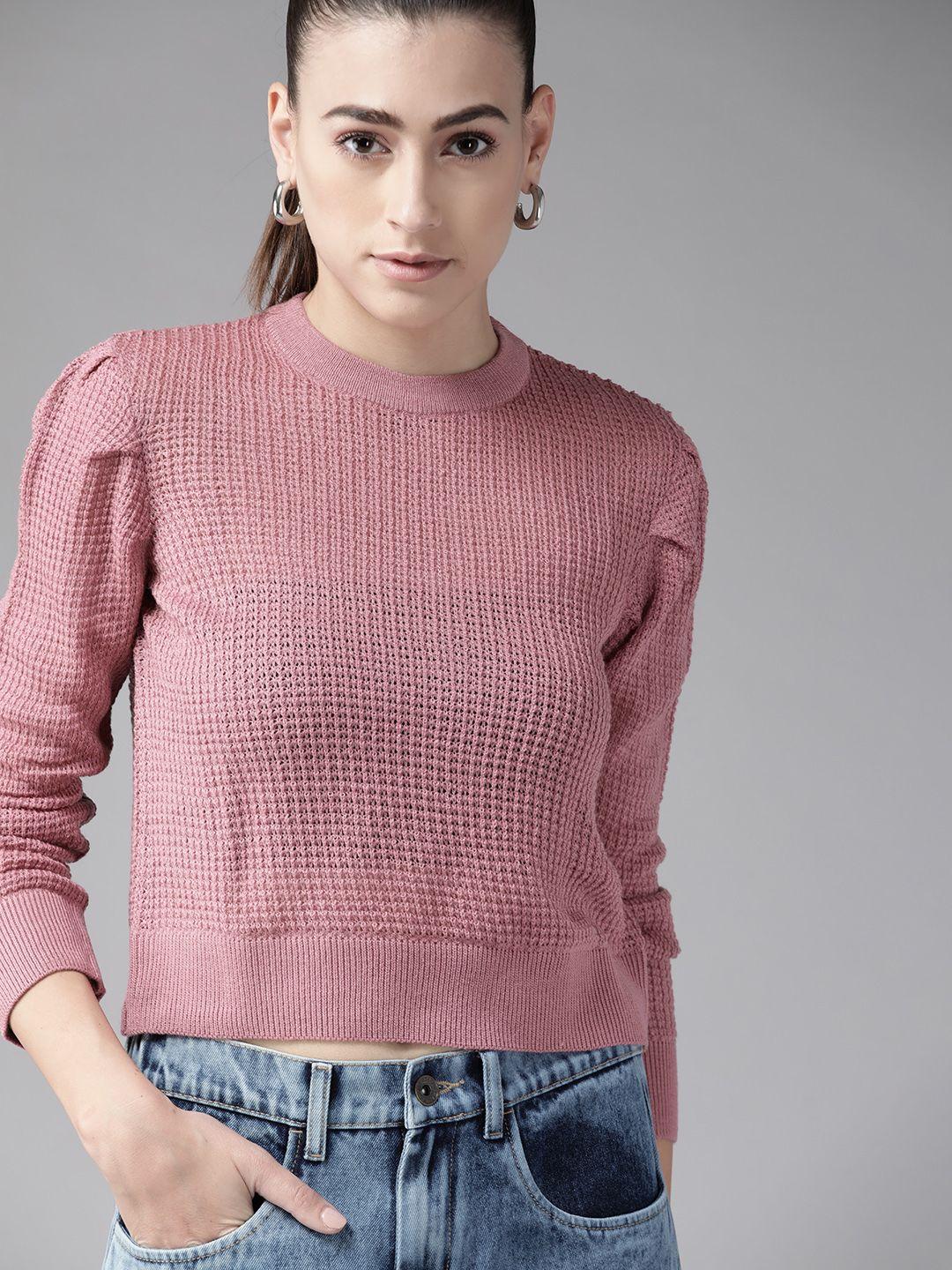 roadster women dusty pink solid semi-sheer pullover