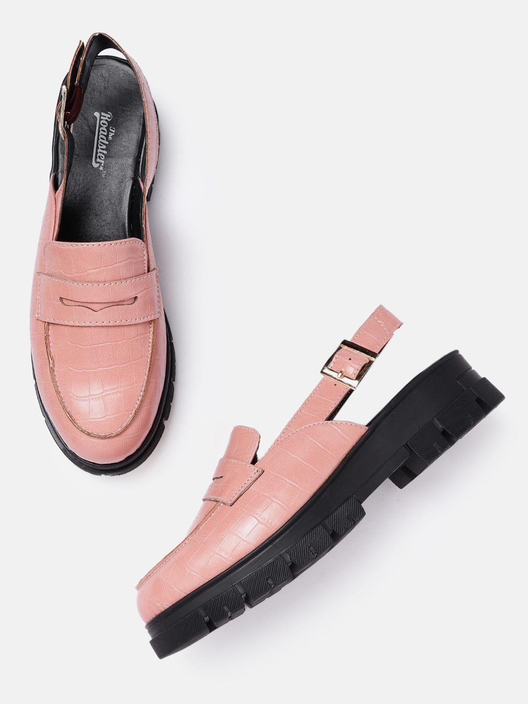 roadster women dusty rose pink croc textured loafers