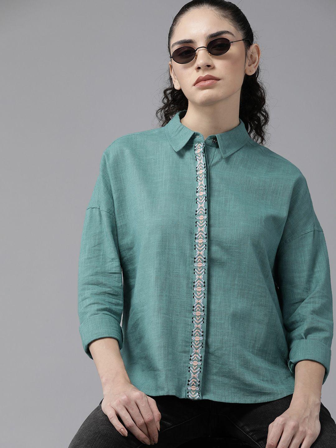 roadster women embroidered opaque casual shirt