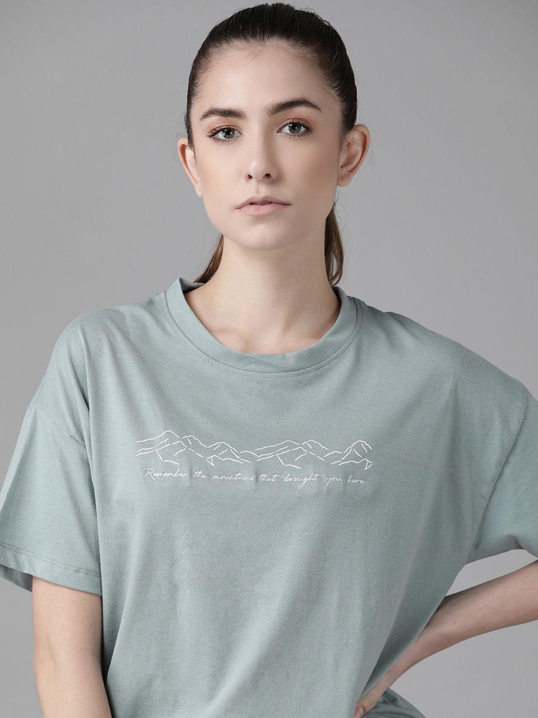 roadster women green printed boxy t-shirt