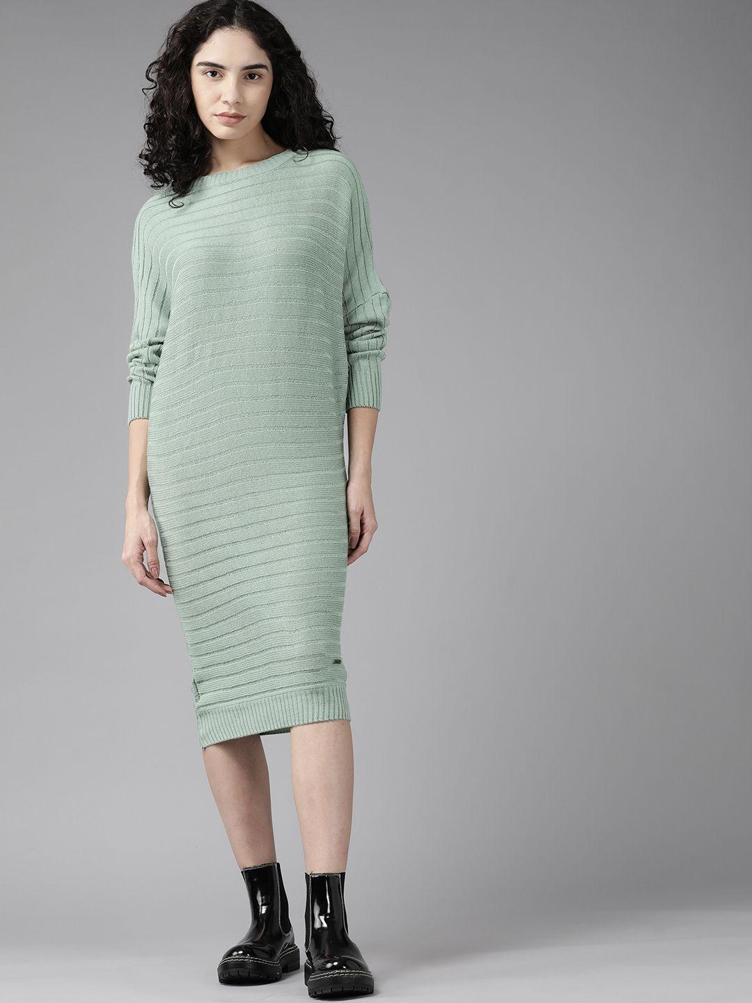 roadster women green sheath midi dress