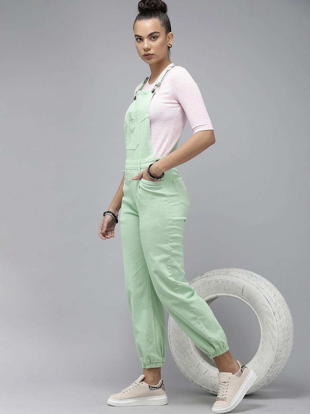 roadster women green solid jogger dungarees