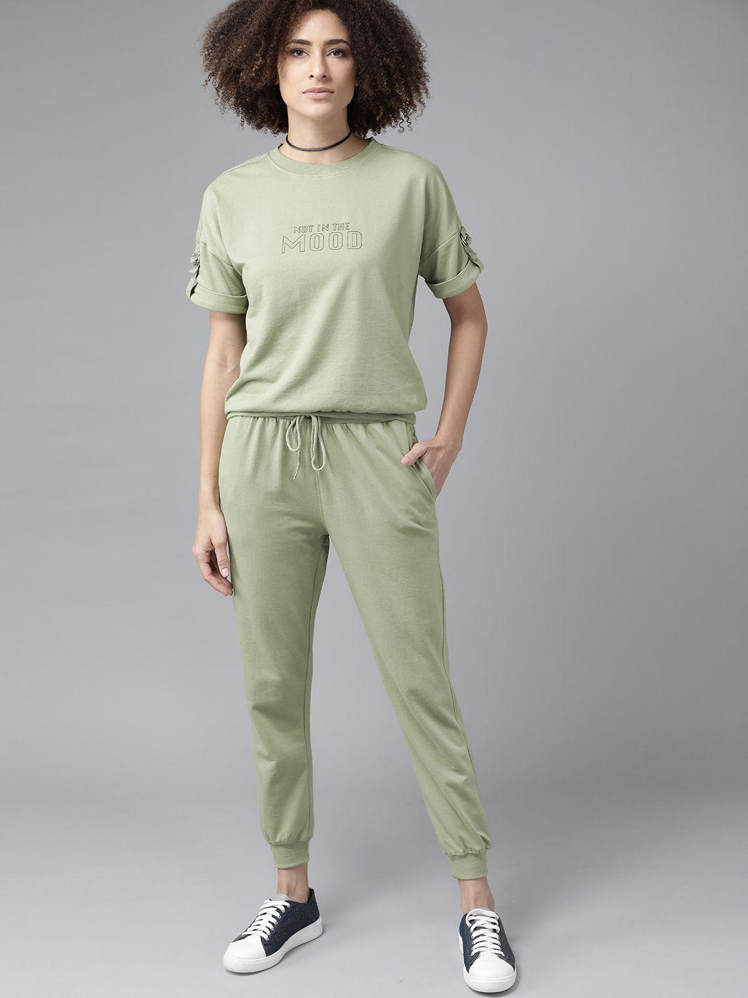 roadster women green solid leisure set co-ords