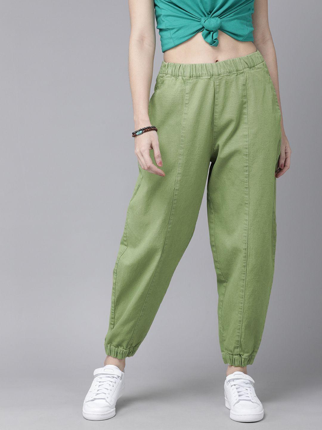 roadster women green stretchable  jogger jeans