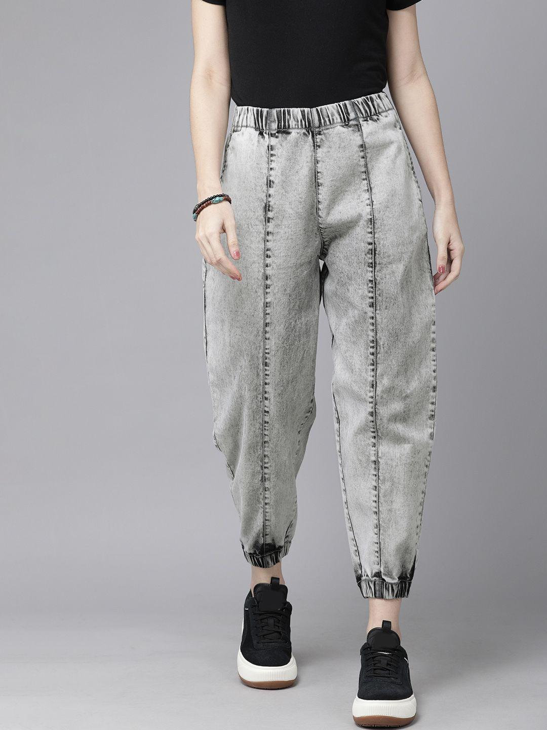 roadster women grey high-rise heavy fade stretchable jogger jeans