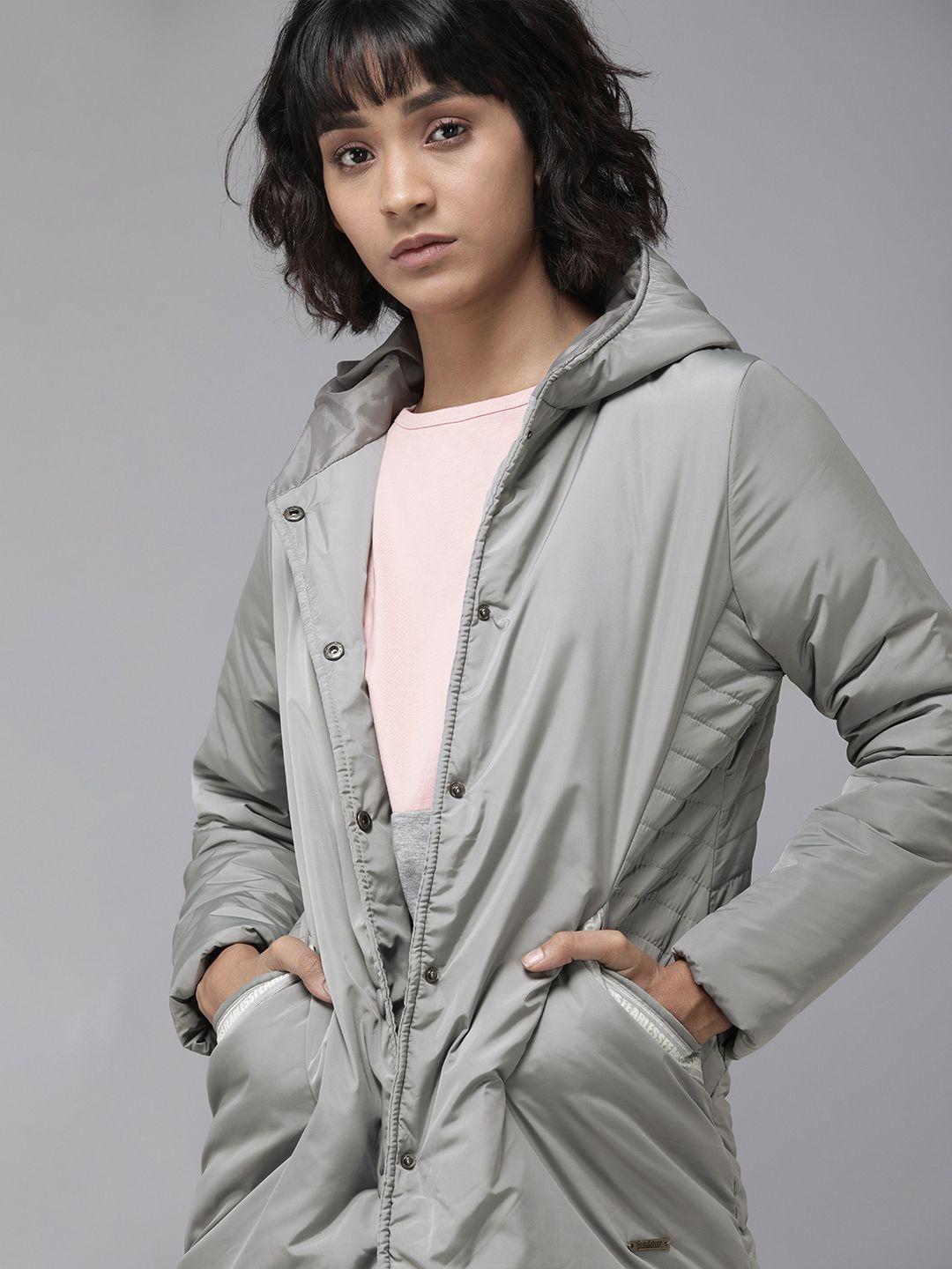 roadster women grey solid longline padded jacket