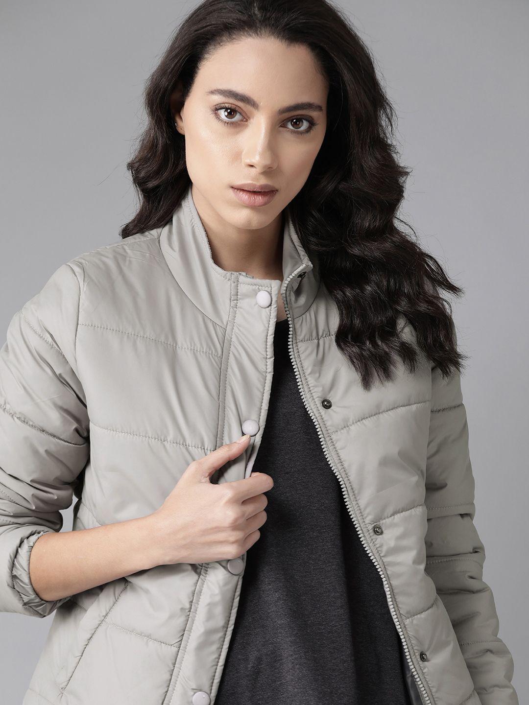 roadster women grey solid padded jacket