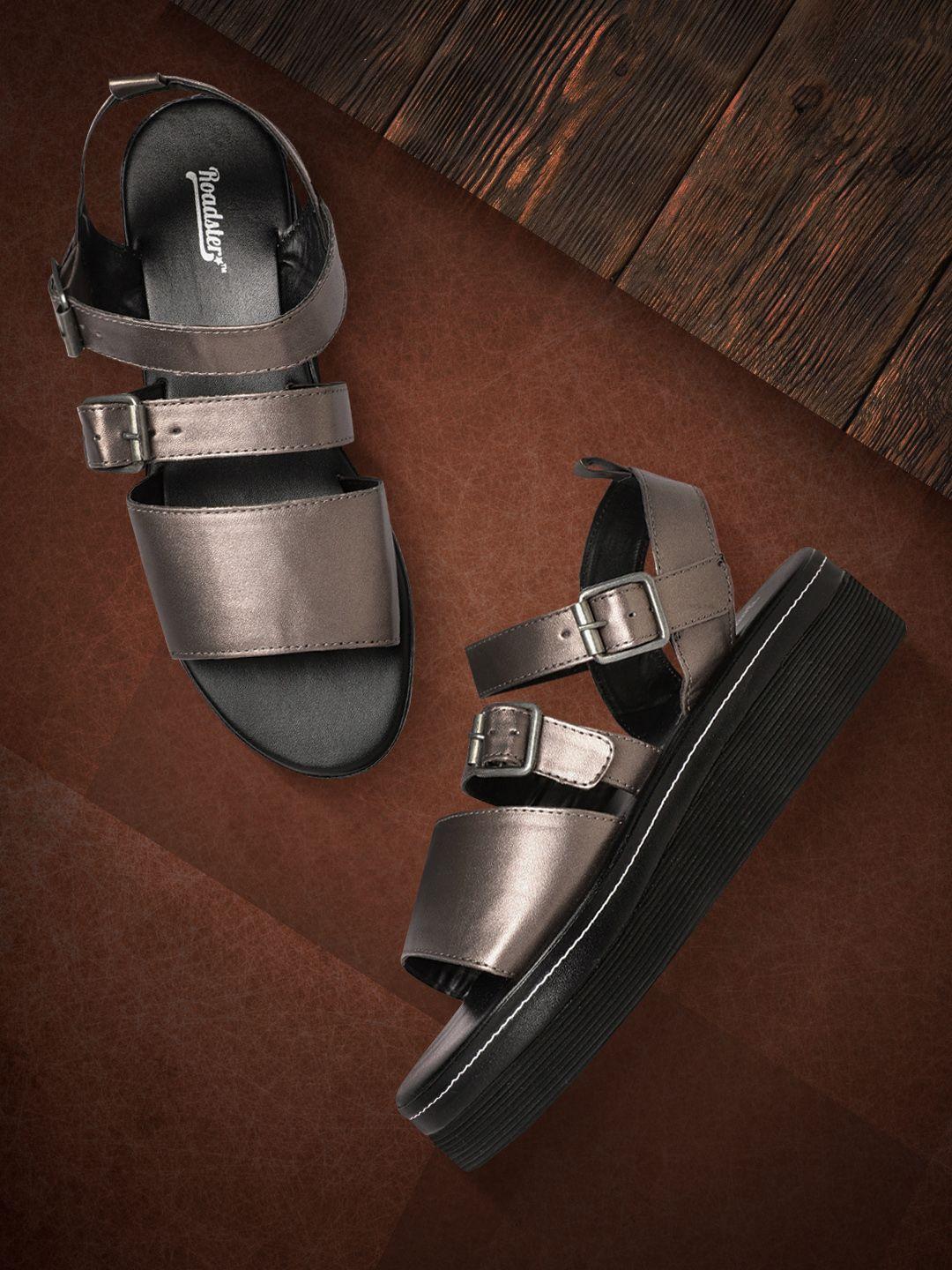 roadster women gunmetal-toned solid flatforms