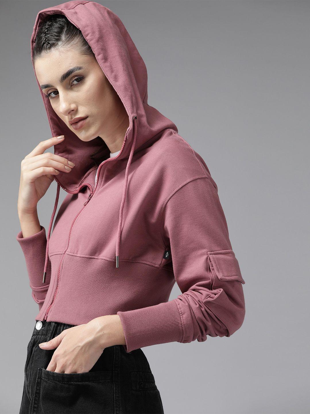 roadster women hooded crop sweatshirt