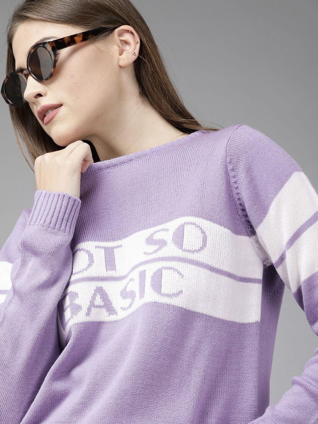 roadster women lavender & white typography pullover