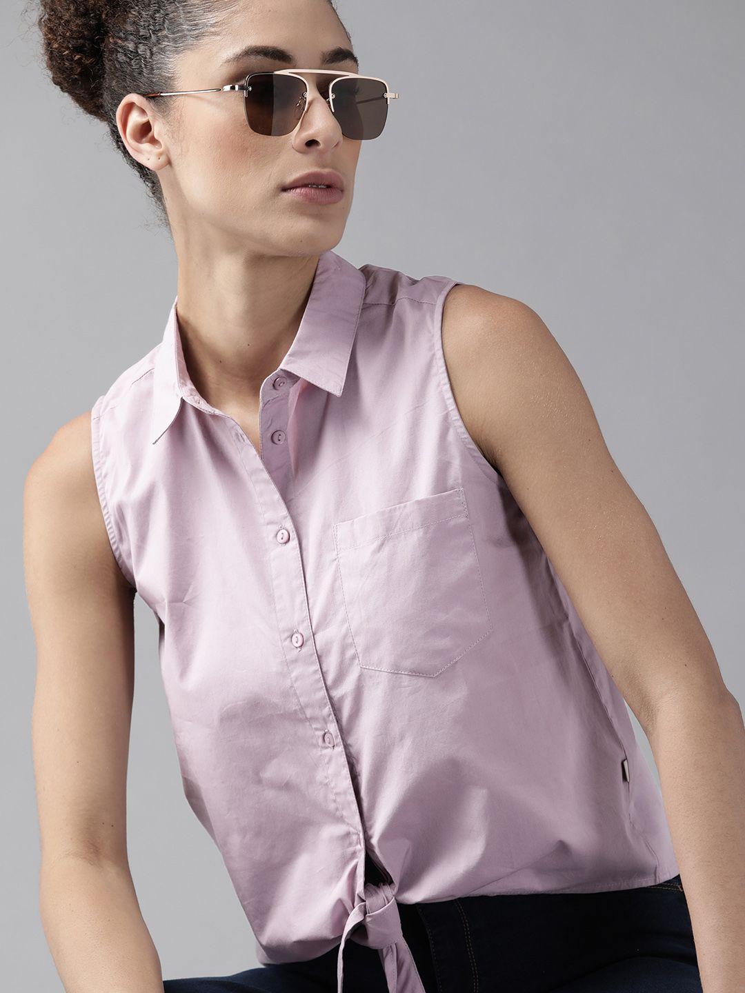 roadster women lavender cotton casual shirt