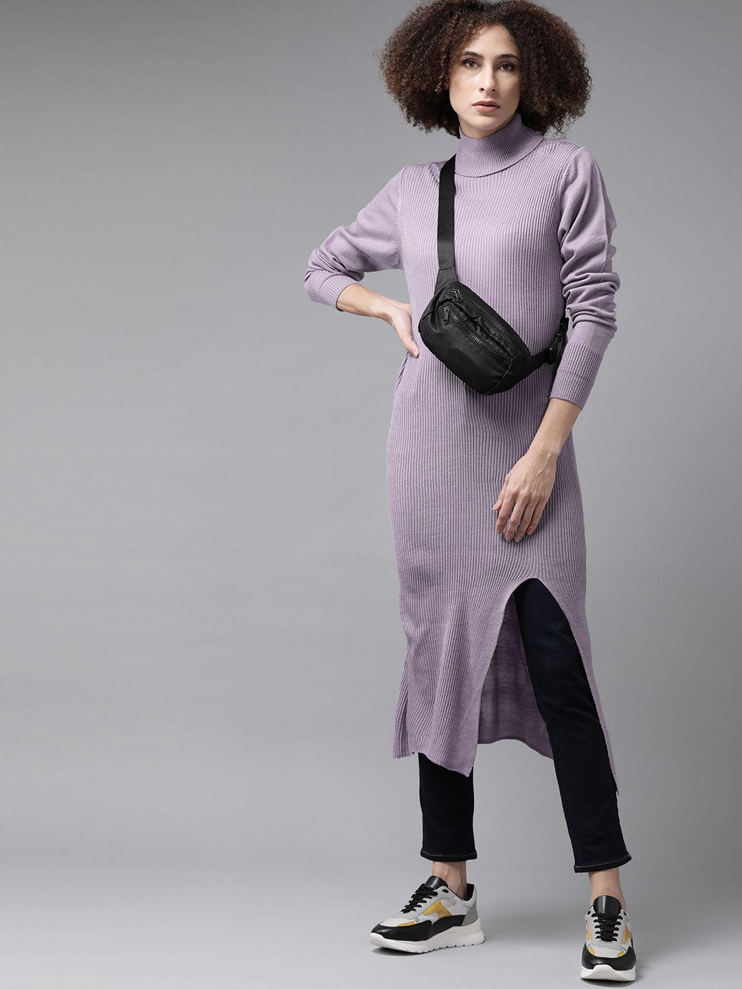 roadster women lavender ribbed longline pullover