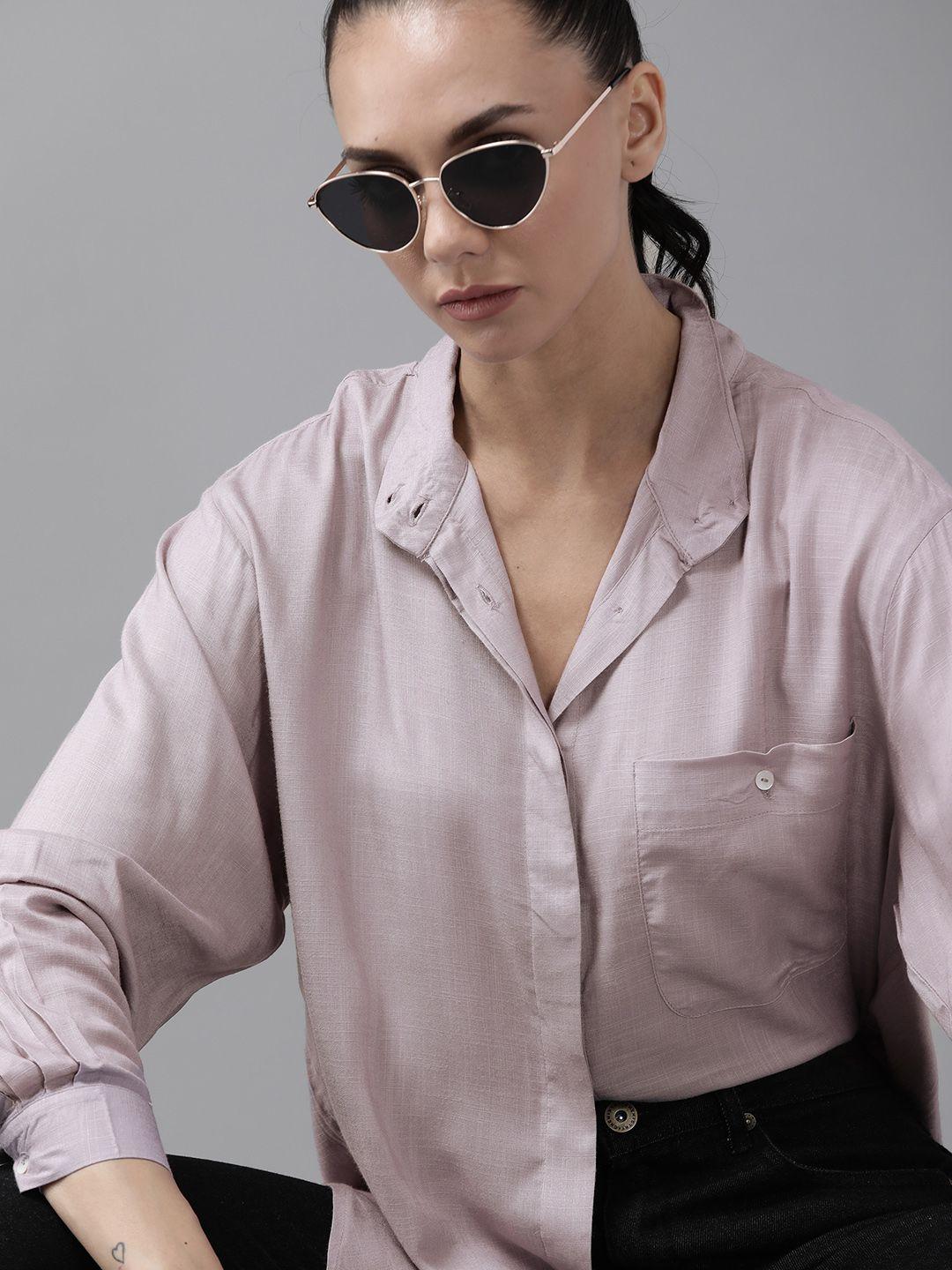 roadster women lavender solid casual shirt