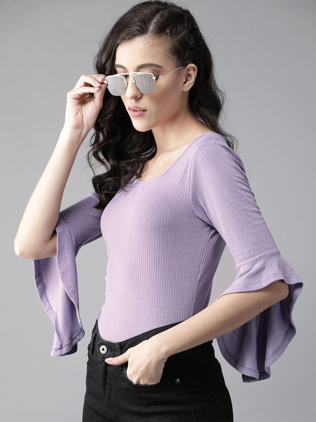 roadster women lavender solid fitted top