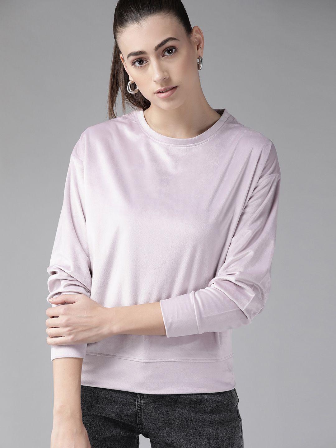 roadster women lavender solid velour sweatshirt