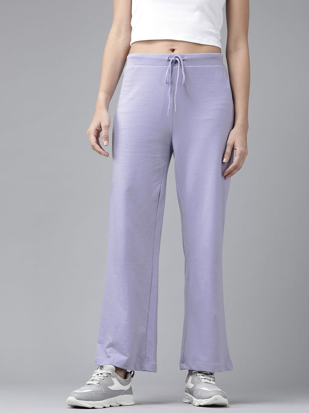 roadster women lavender solid wide leg fit track pants