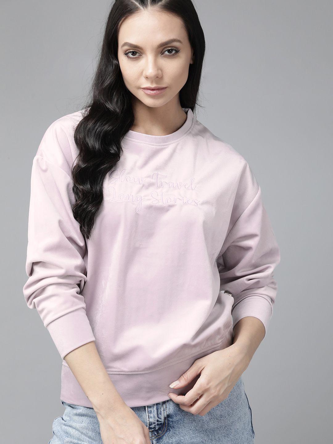 roadster women lavender velour embroidered sweatshirt