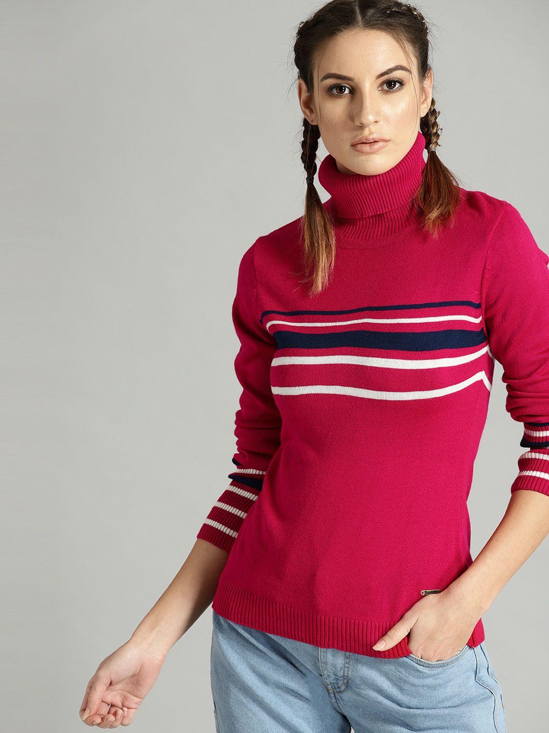 roadster women magenta striped detail sweater