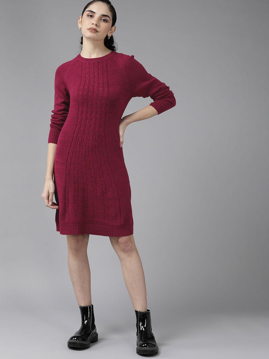 roadster women maroon cable knit sweater dress