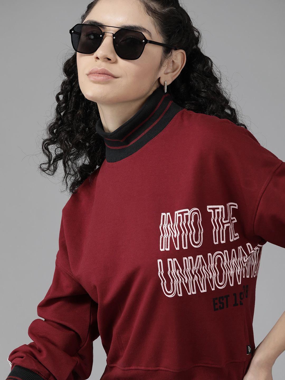roadster women maroon printed sweatshirt