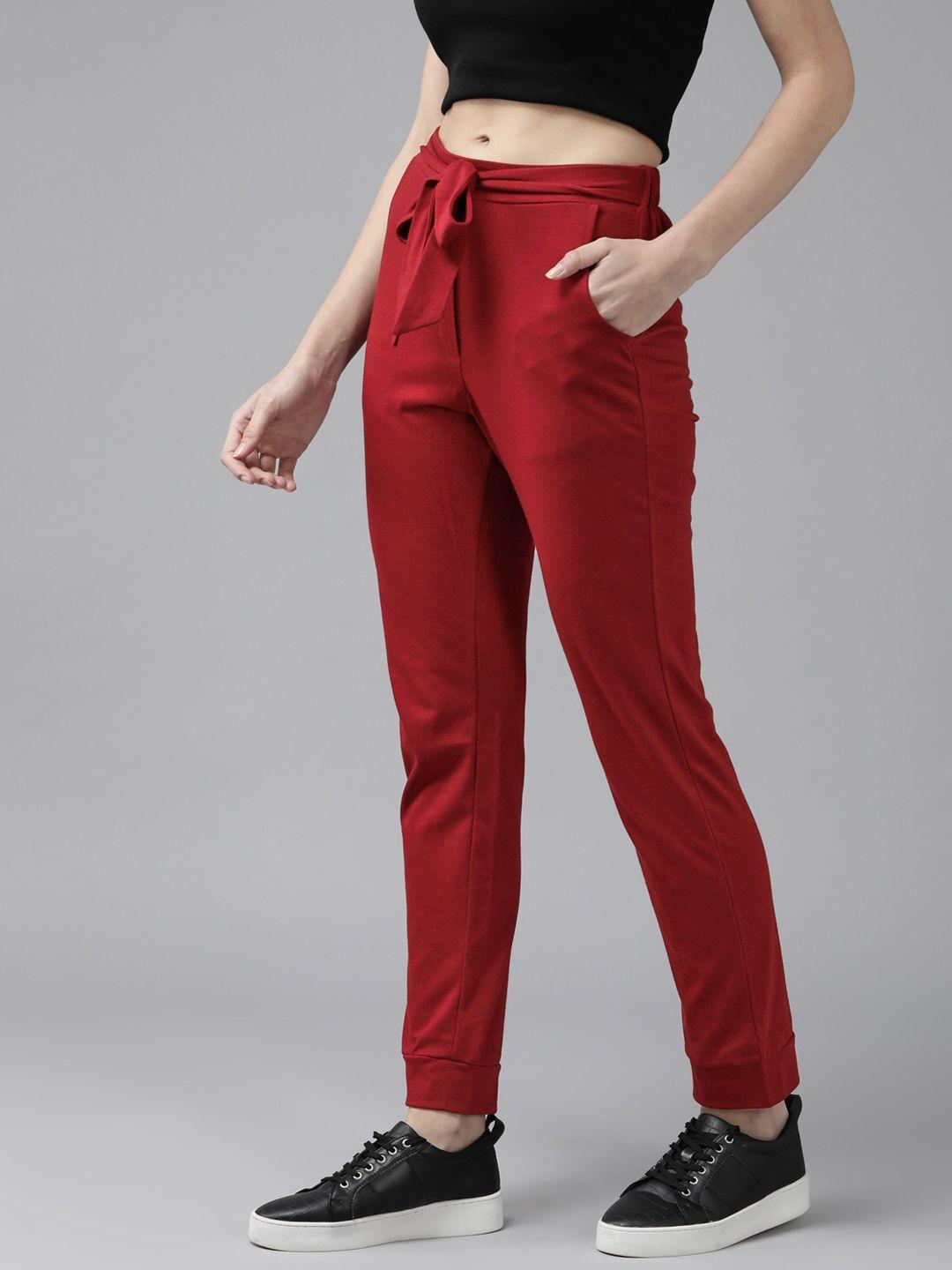 roadster women maroon solid joggers