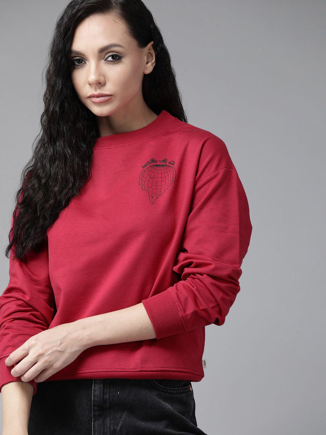 roadster women maroon solid sweatshirt