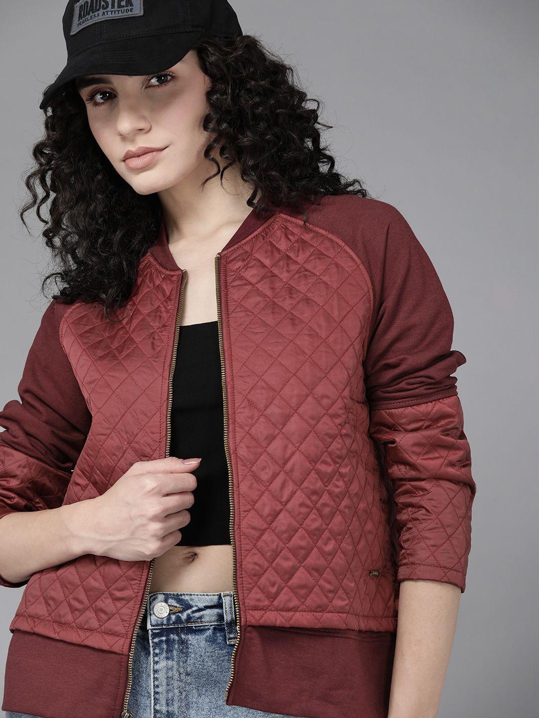roadster women maroon solid woven tailored jacket