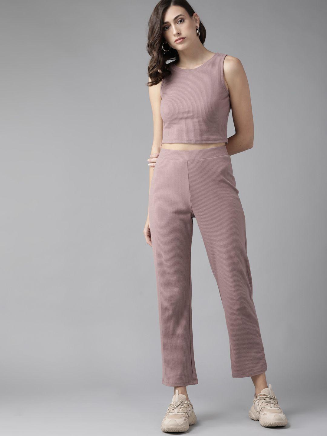 roadster women mauve crop top with trousers