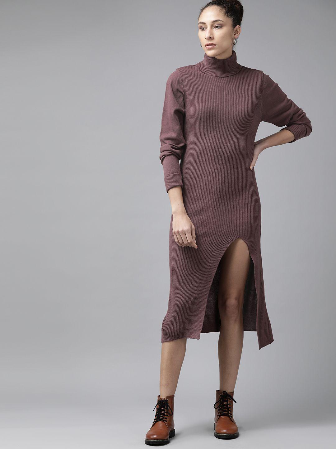 roadster women mauve striped longline pullover sweater dress