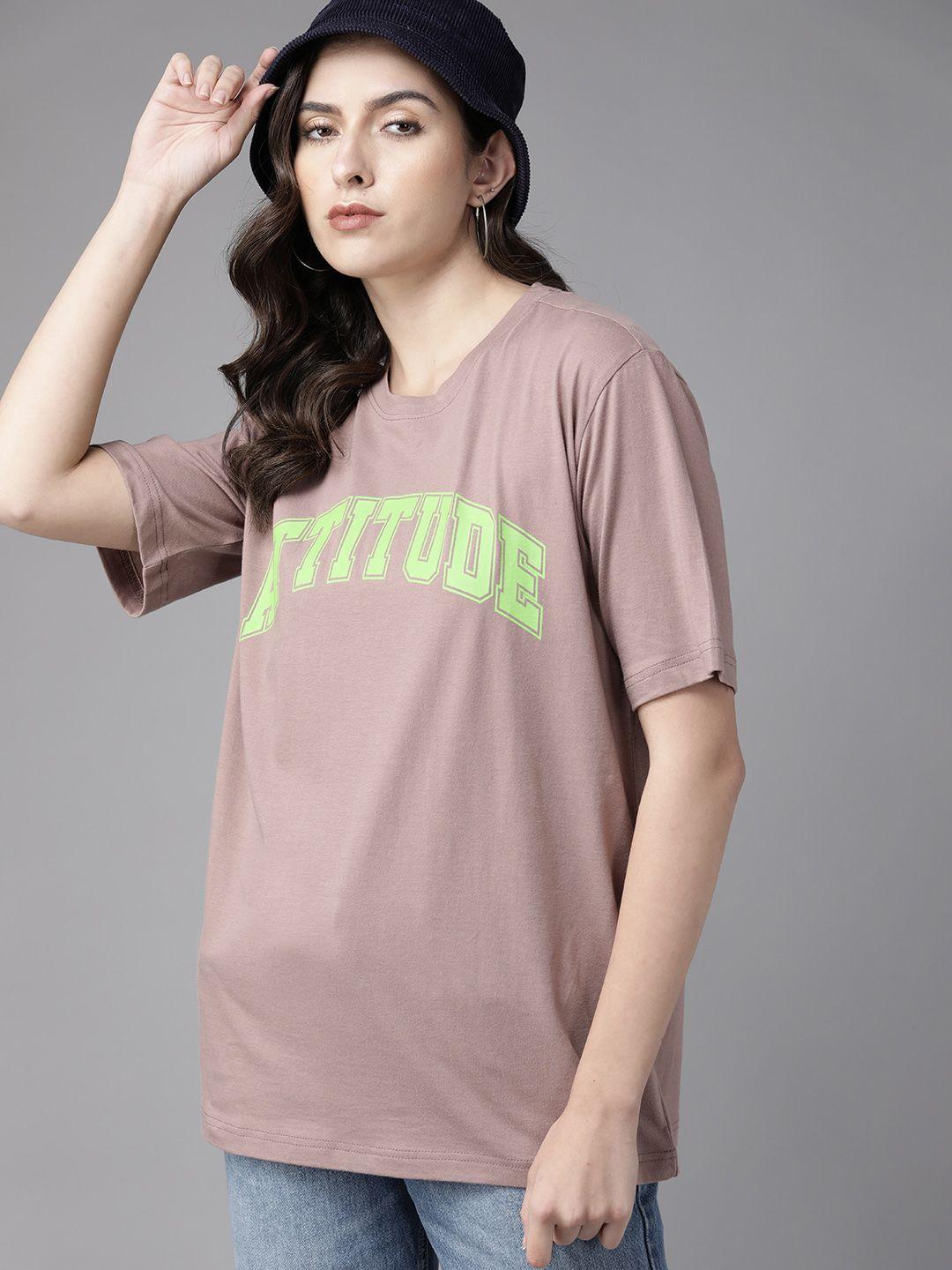 roadster women mauve typography cotton t-shirt