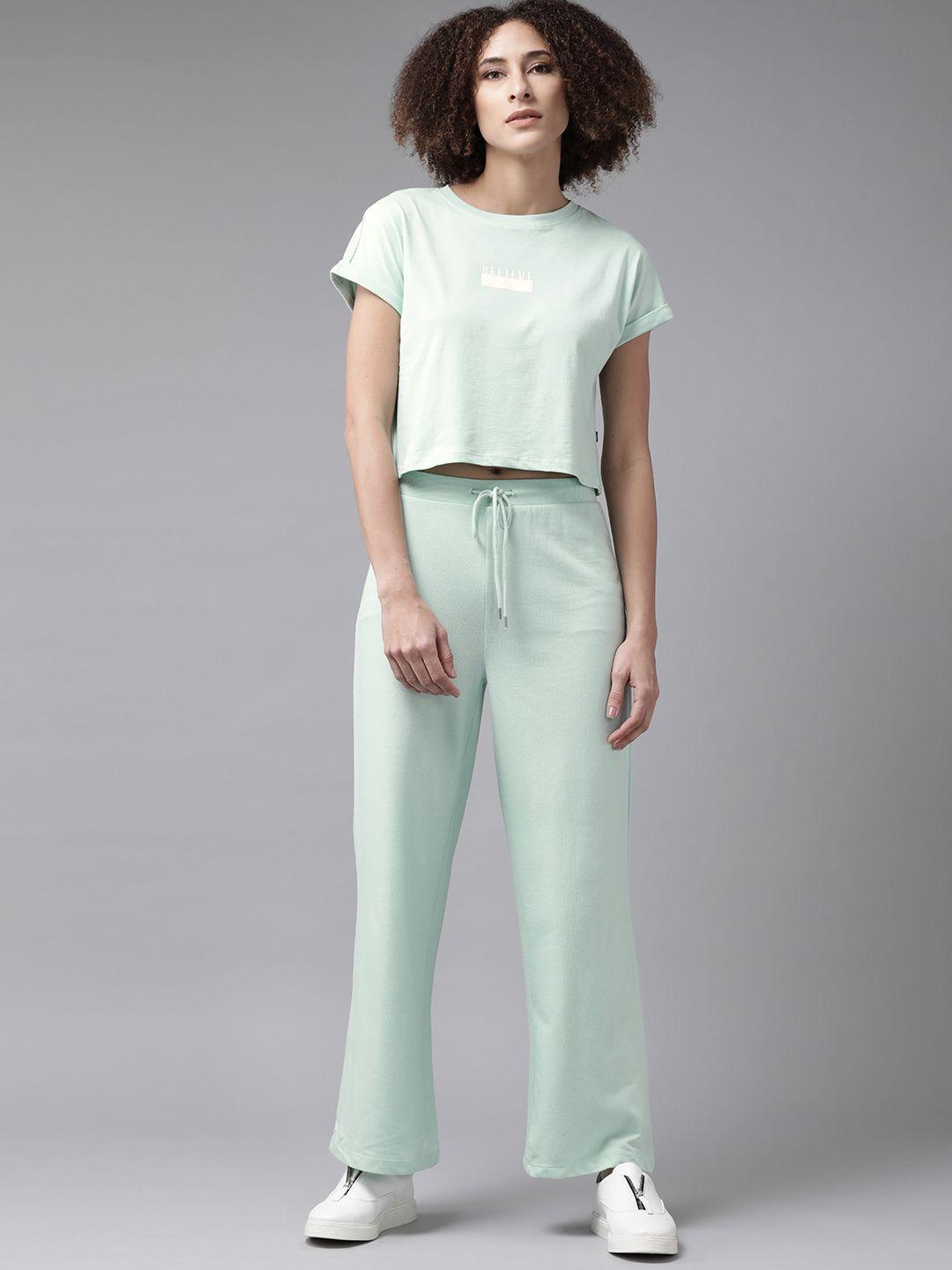 roadster women mint green solid pure cotton co-ord set