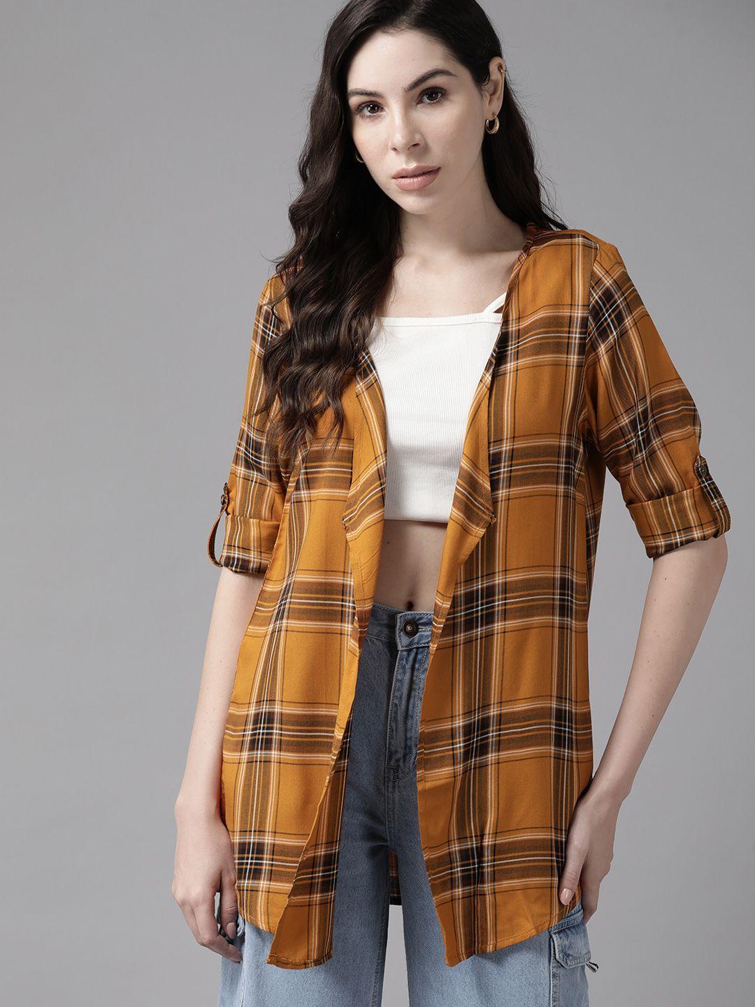 roadster women mustard checked shrug