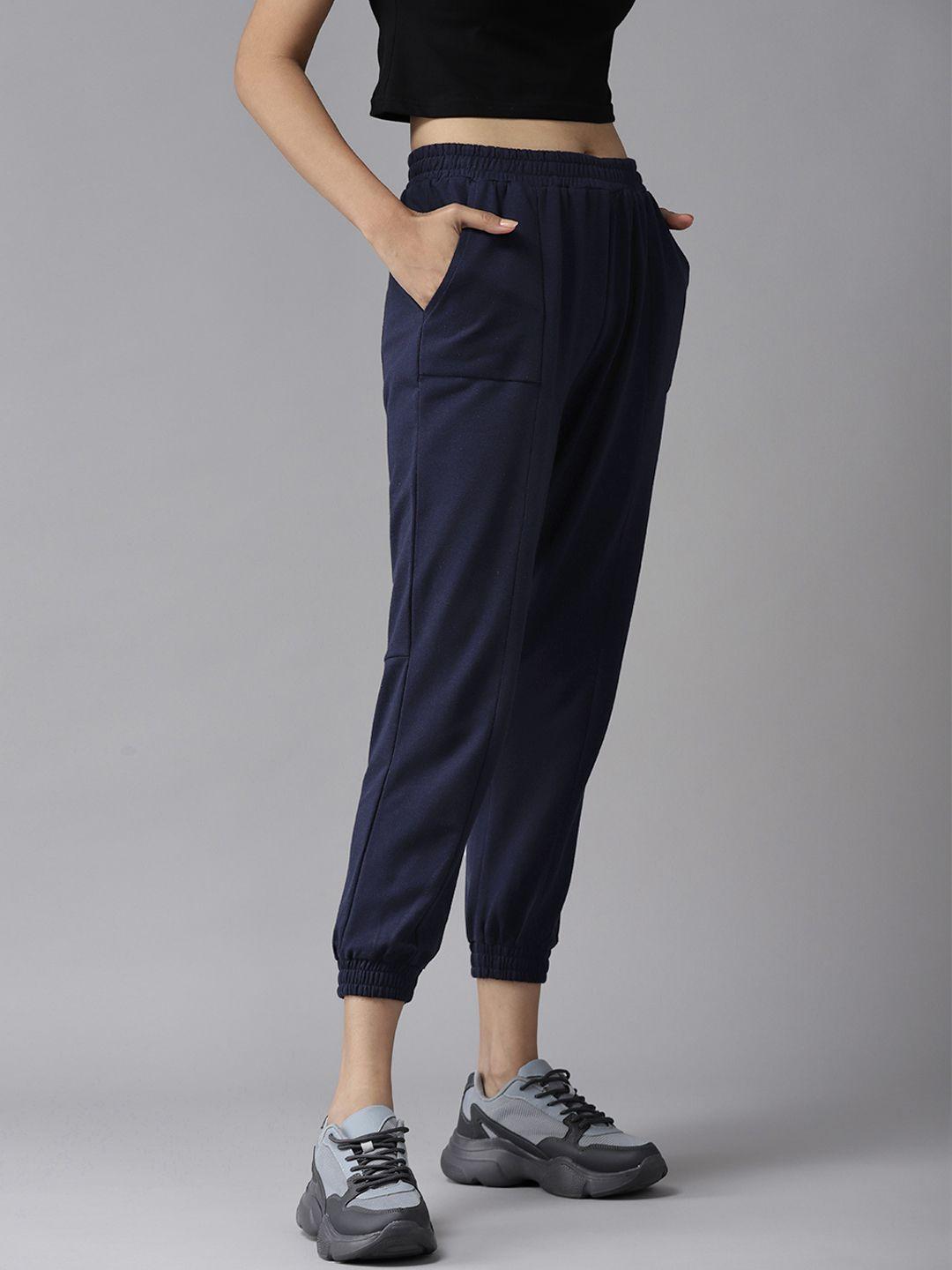 roadster women navy blue solid joggers