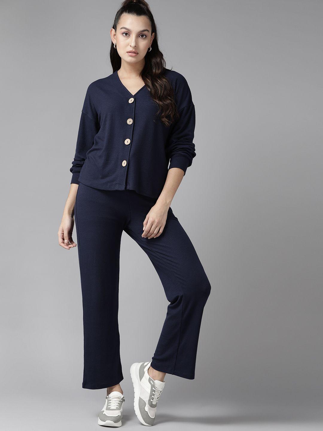 roadster women navy blue top with trousers