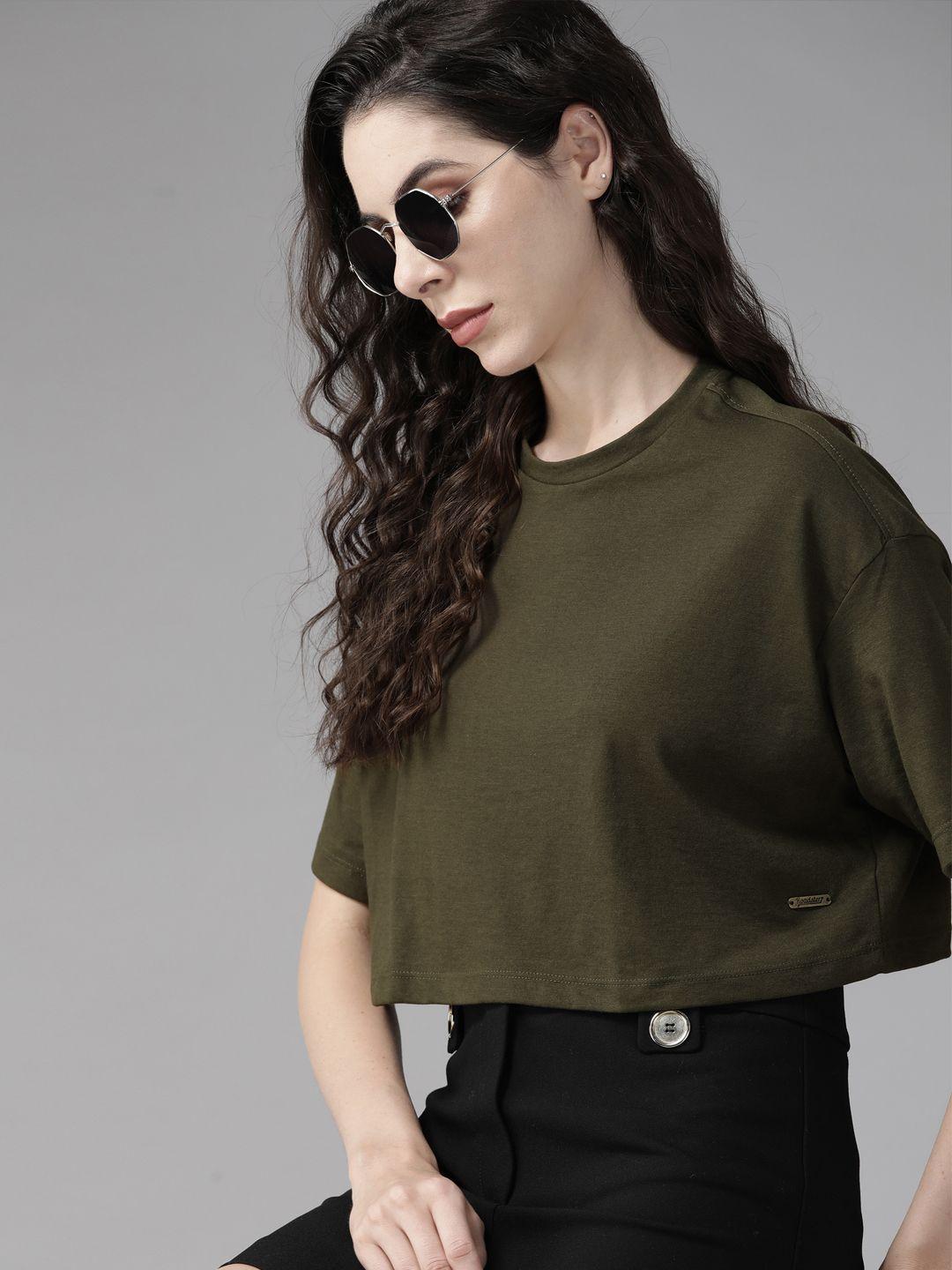 roadster women olive green oversized t-shirt