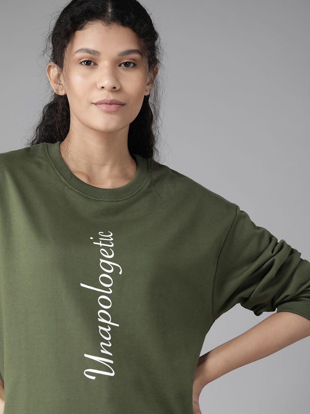 roadster women olive green printed sweatshirt