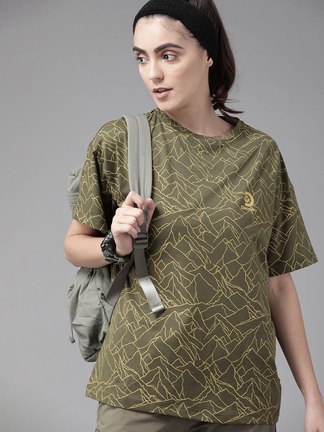 roadster women olive green printed t-shirt