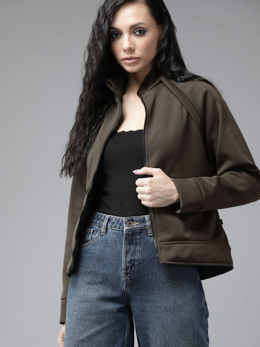 roadster women olive green solid convertible jacket