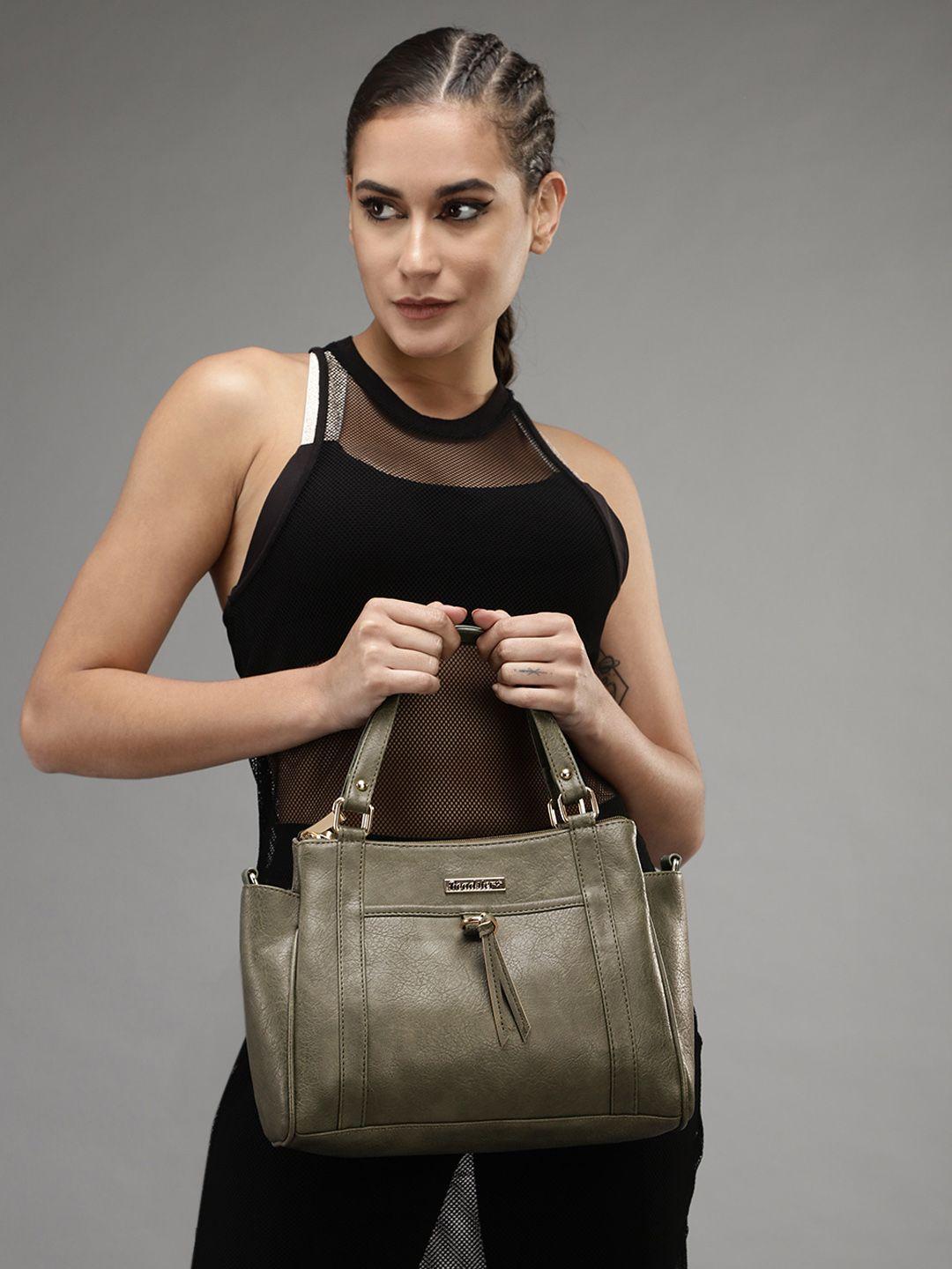 roadster women olive green textured swagger handheld bag