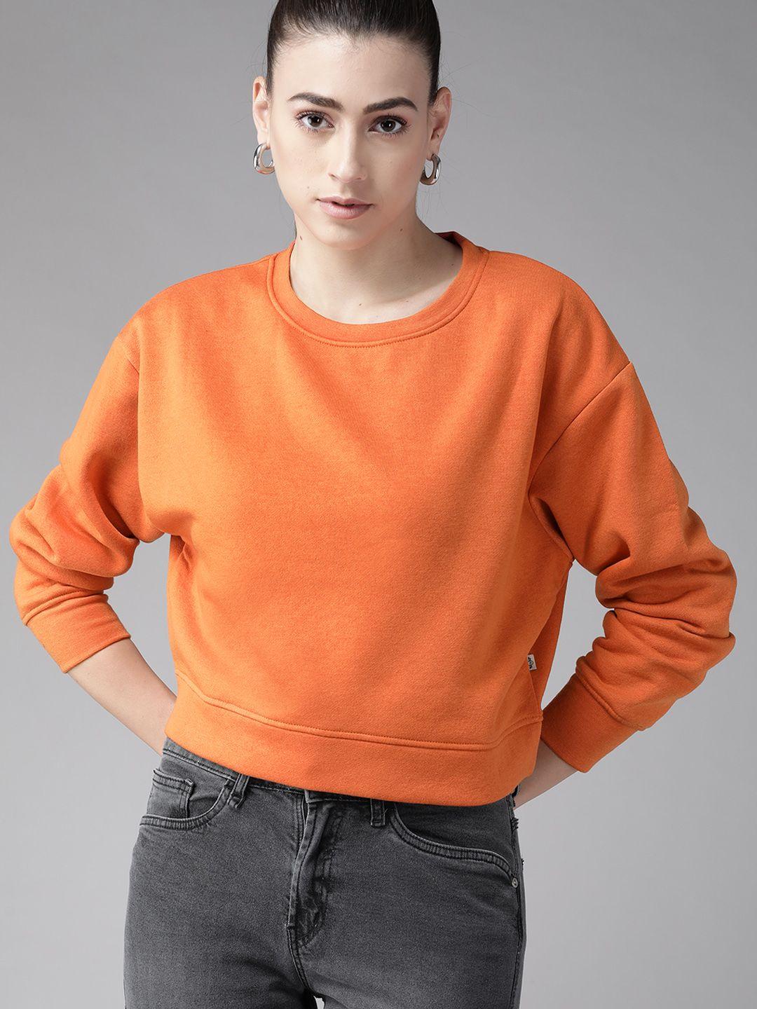 roadster women orange solid sweatshirt