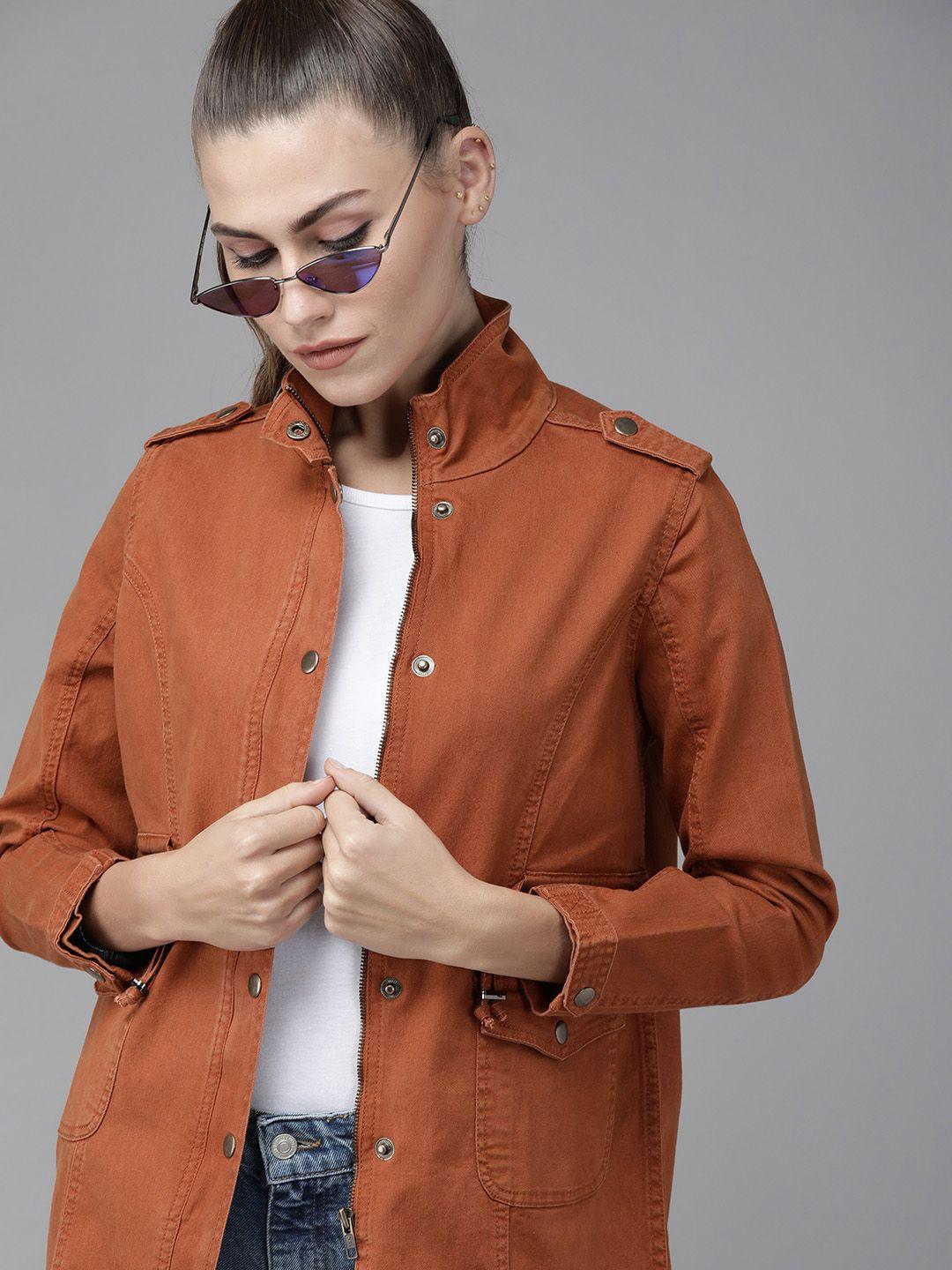 roadster women orange solid tailored jacket